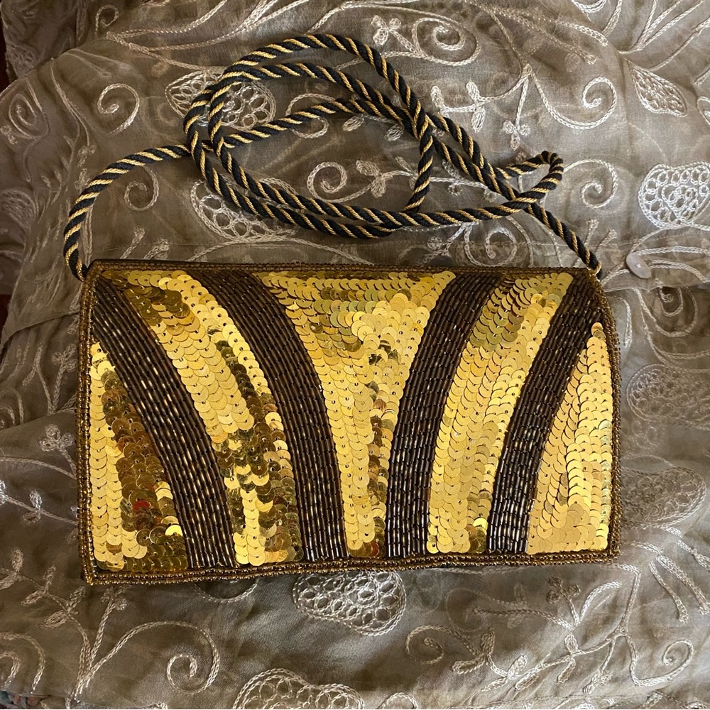 Black and Gold sequin and beaded evening bag
